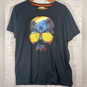 Bushwick Supply clothing t shirt with Colorful Graphic Skull with Palm Trees